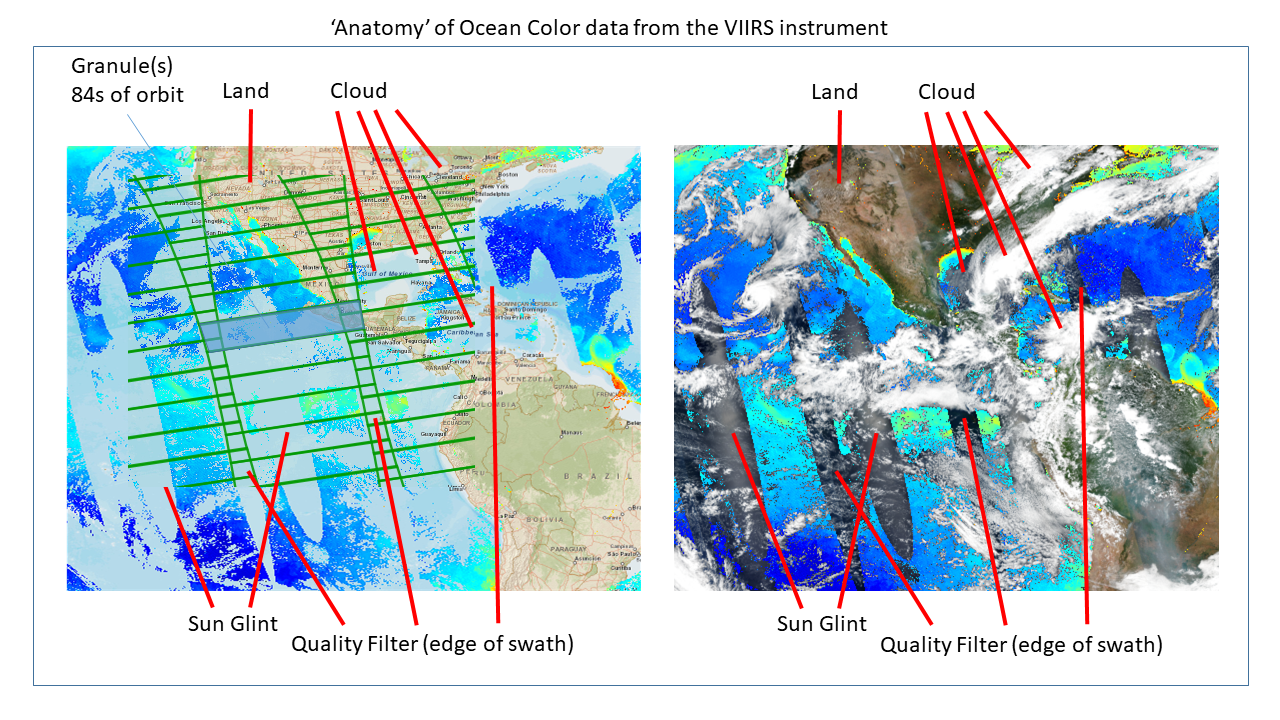 Annotated image showing attributes of ocean color data from VIIRS