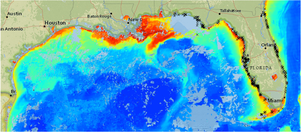 CoastWatch chlorophyll 3-day composite viewed on NOAA's HABSOS.