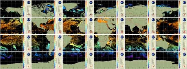 Global map projection displaying sea surface temperature data