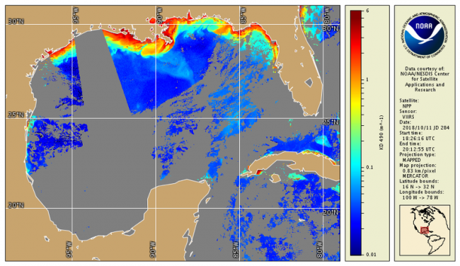 Map of Diffuse Attenuation Coefficient over the Gulf of Mexico