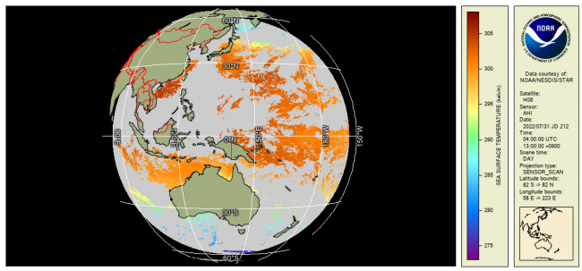 Global map projection of sea surface temperature data