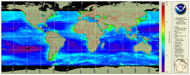 Global Map projection displaying chlorophyll-a concentration
