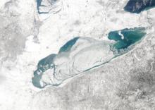 Satellite photo of ice cover over Lake Erie