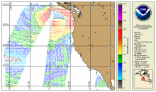 Map projection of Vector Winds of the Pacific Ocean off of the North American West Coast 